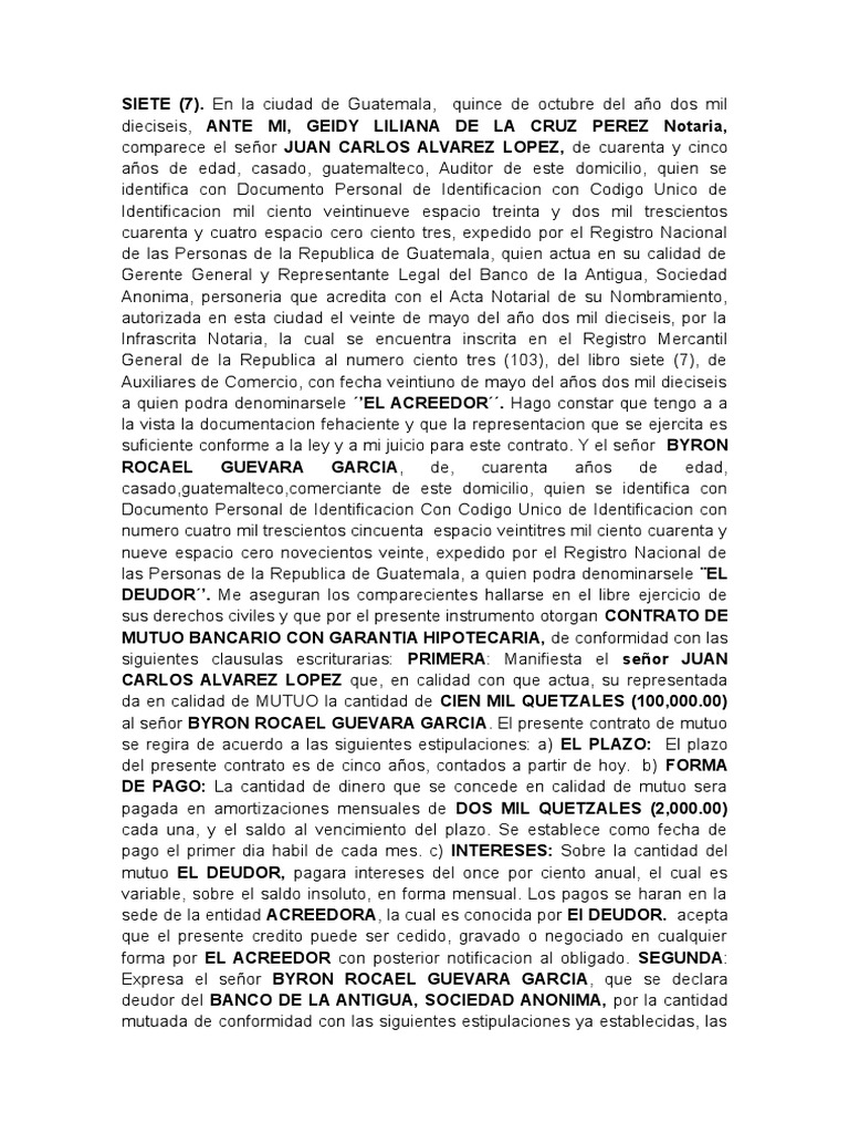Contrato de Mutuo Con Garantia Hipotecaria Guatemala Pagos Gobierno
