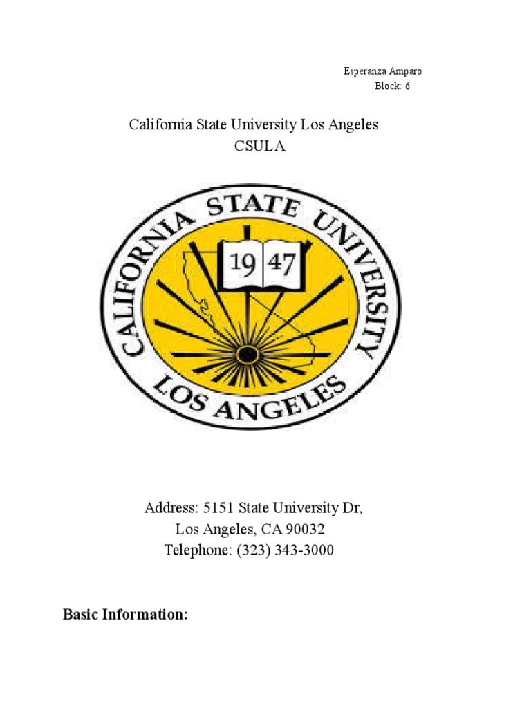 California State University Los Angeles Csula: Basic Information | PDF