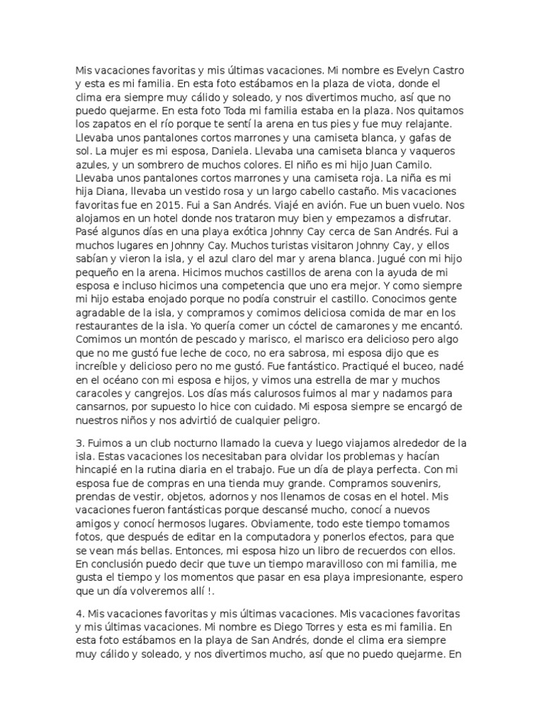 Mis Vacaciones Favoritas Y Mis últimas Vacaciones Pdf Ropa