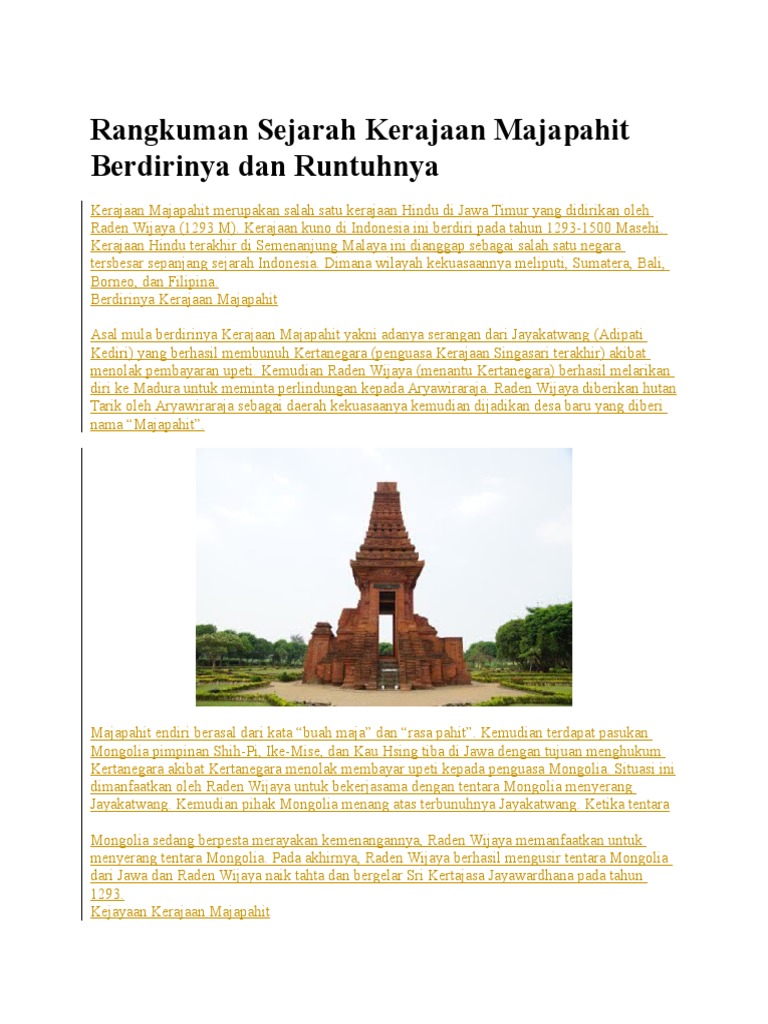 Rangkuman Sejarah Kerajaan Majapahit Berdirinya Dan Runtuhnya