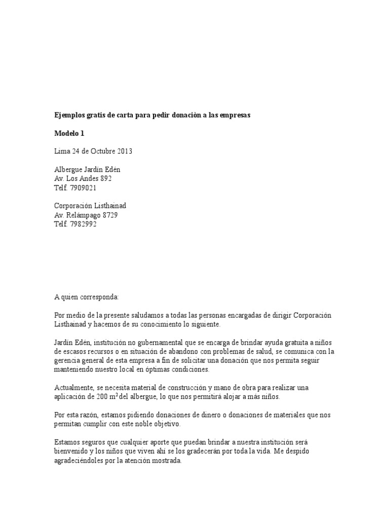 Ejemplos Gratis De Carta Para Pedir Donaciòn A Las Empresas