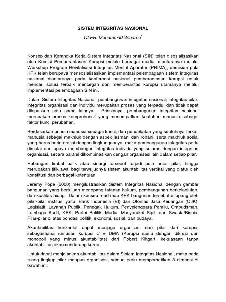 Sistem Integritas Nasional PDF | PDF