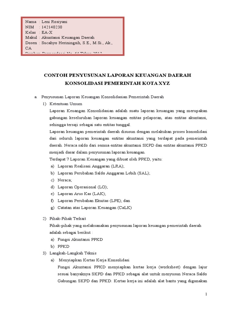 Contoh Laporan Keuangan Pemerintah Daerah Seputar Laporan