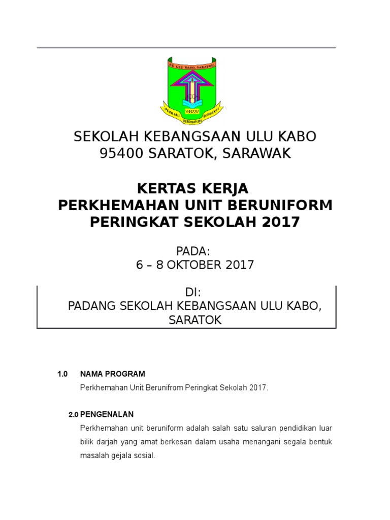 Kertas Kerja Perkhemahan Ub Skuk 2017 Pdf