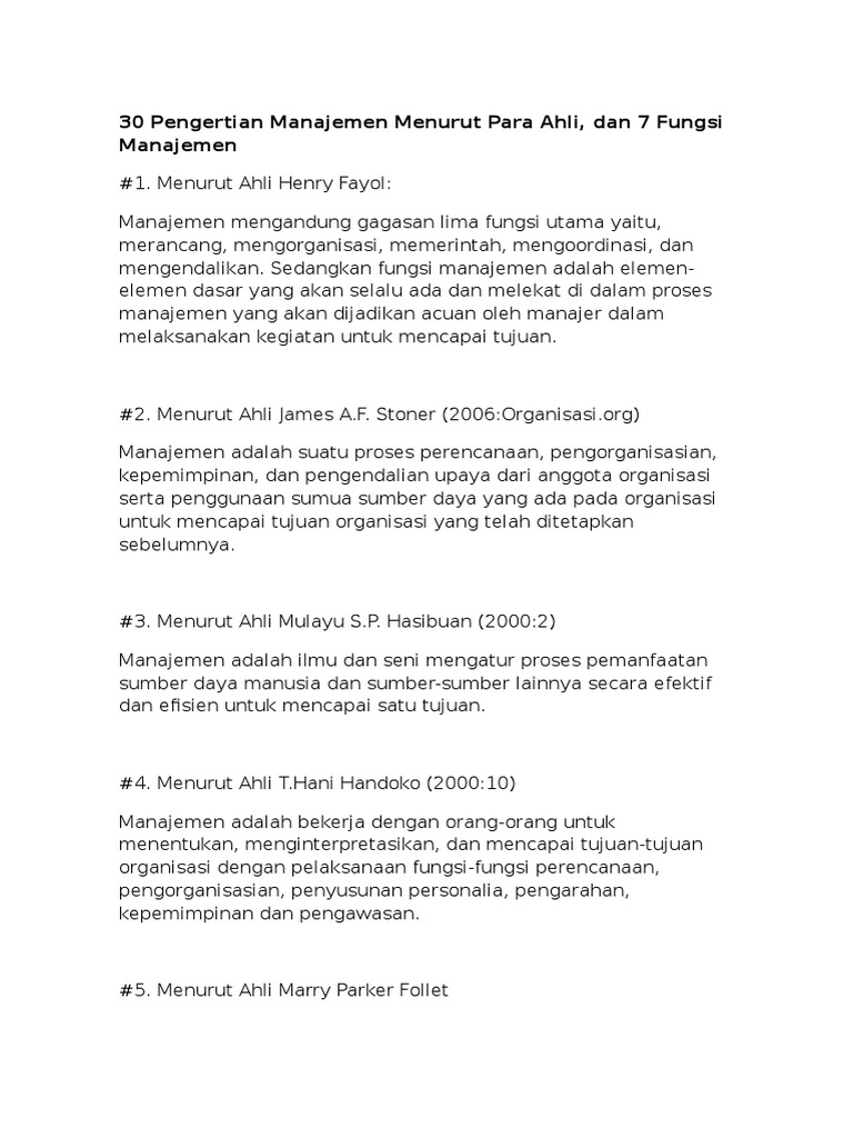 30 Pengertian Manajemen Menurut Para Ahli Pdf