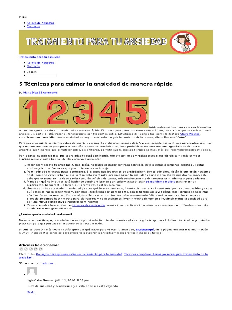 5 Técnicas para Calmar La Ansiedad de Manera Rápida | PDF | Ataque de ...