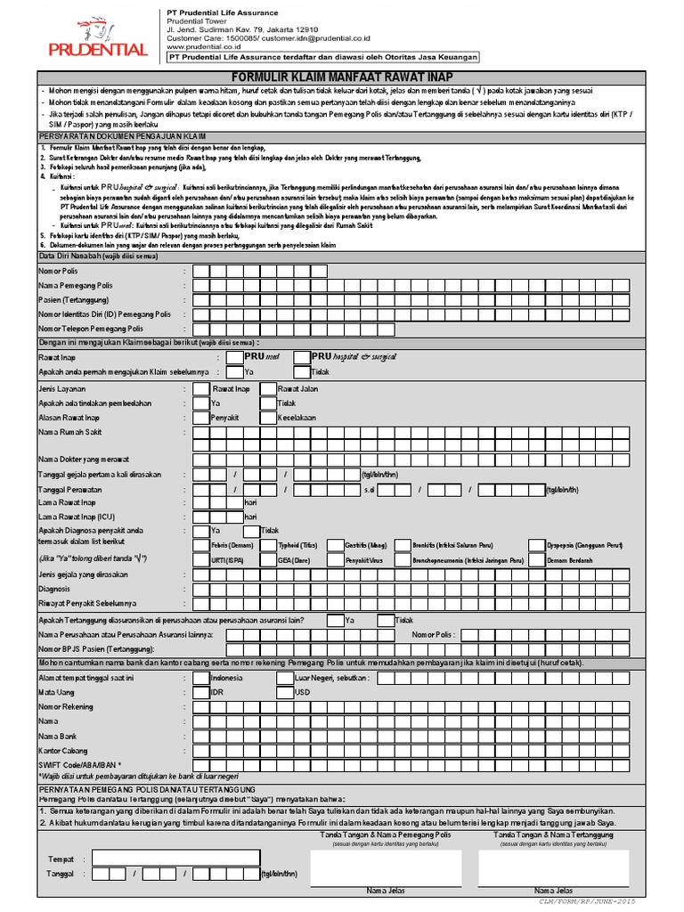 Formulir Klaim Manfaat Rawat Inap