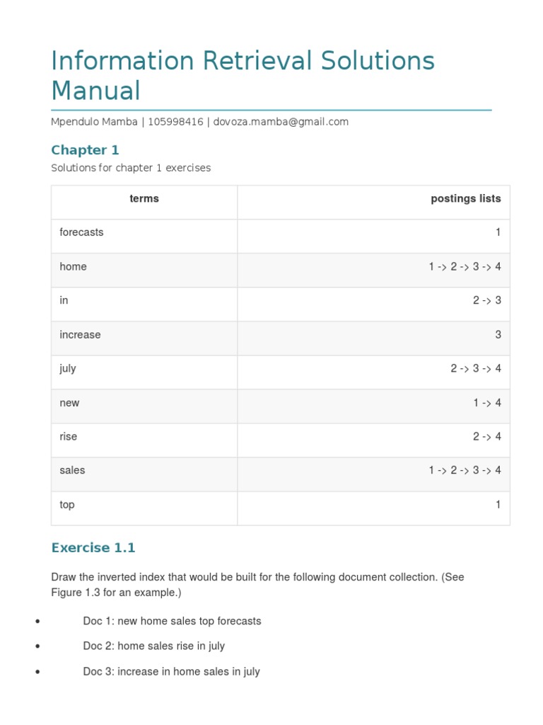 Information Retrieval Exercise Solutions | PDF | Time Complexity ...
