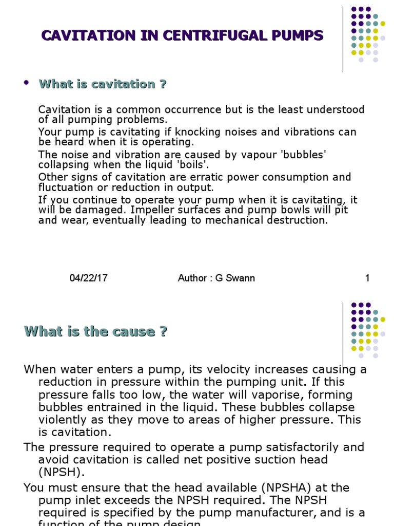 Cavitation in Centrifugal Pumps (Ing) PDF Pump Gases