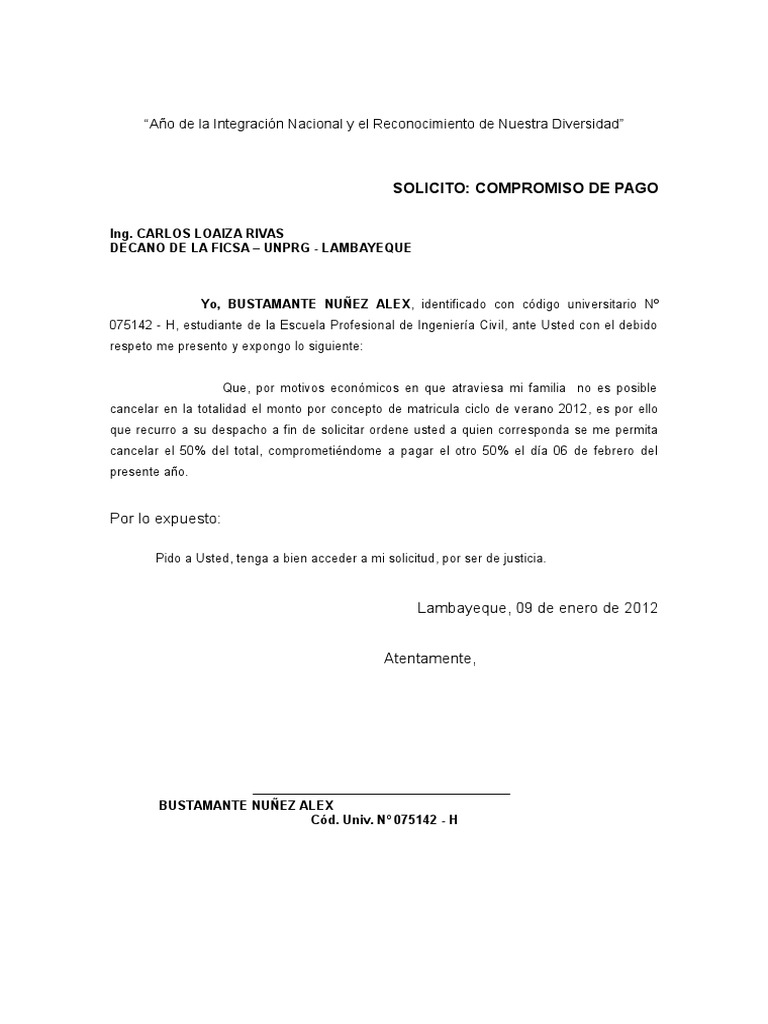 Compromiso De Pago Formato Pdf