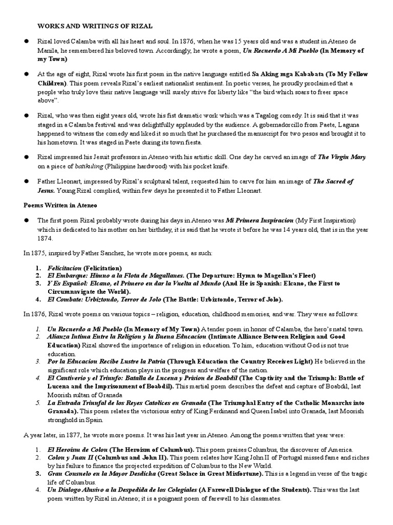Jose Rizal's Literary Works Overview | PDF