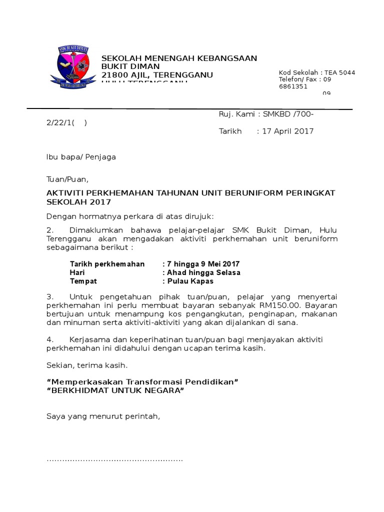 Surat Makluman Ibubapa Perkhemahan  PDF