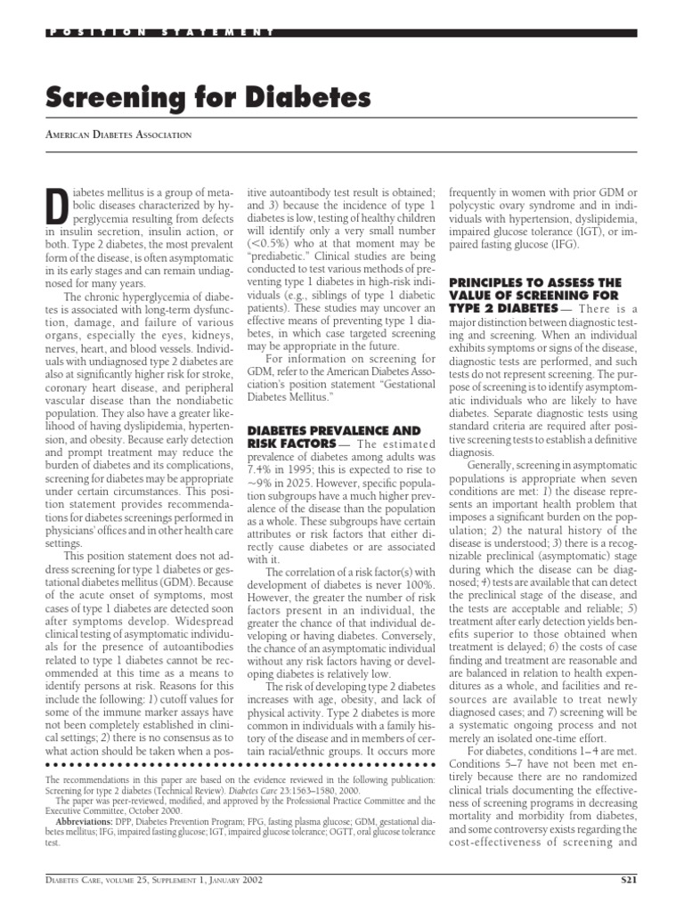 Screening Diabetes ADA 2002 | PDF | Diabetes Mellitus Type 2 | Blood Sugar
