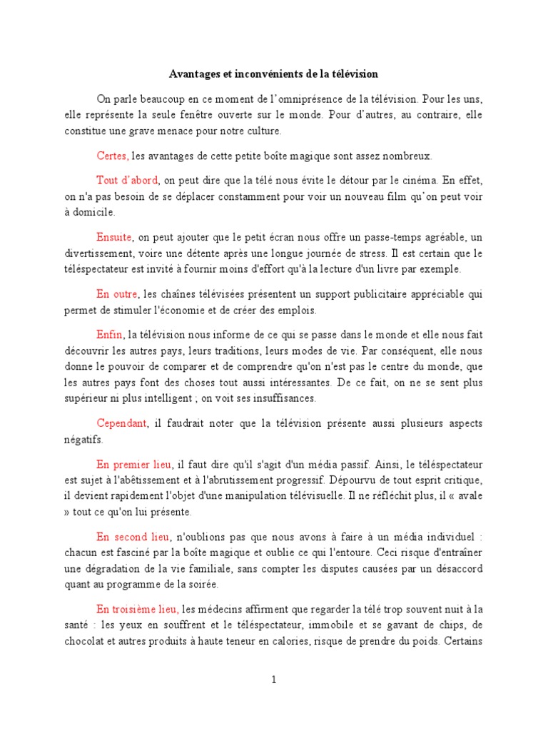 essai argumentatif  Télévision  La violence