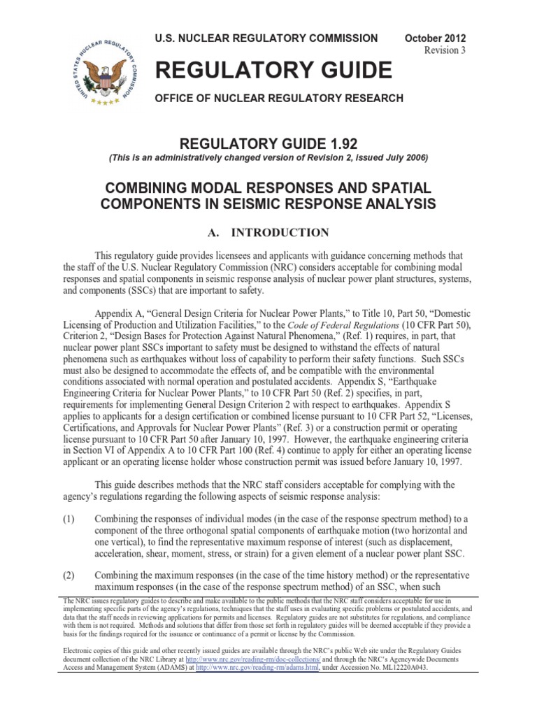 Seismic Response Analysis Guidance | PDF | Nuclear Regulatory ...