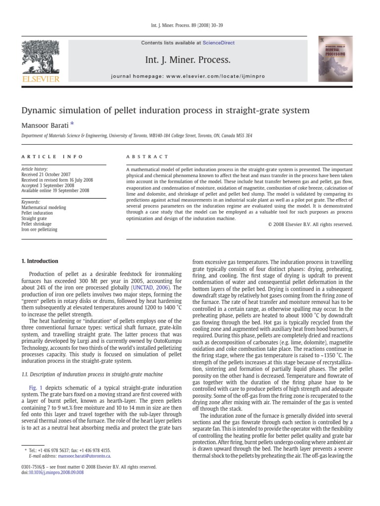 Dynamic Simulation of Pellet Induration Process in Straight-Grate ...