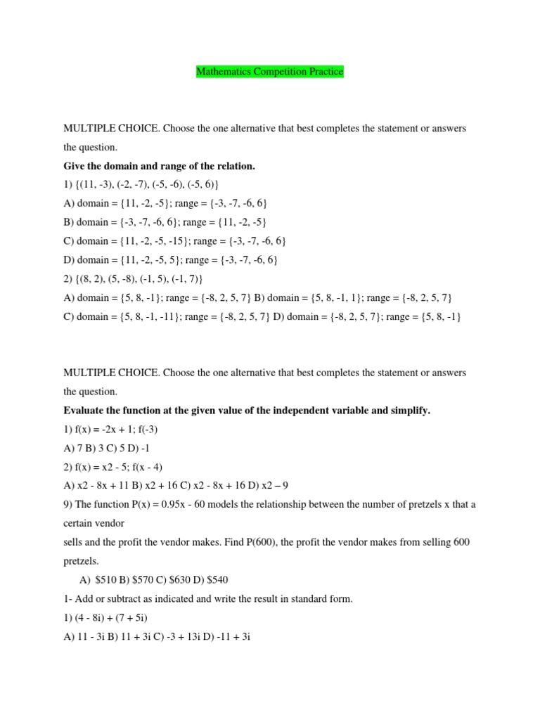 Math Competition Practice Questions | PDF | Trigonometric Functions | Sine