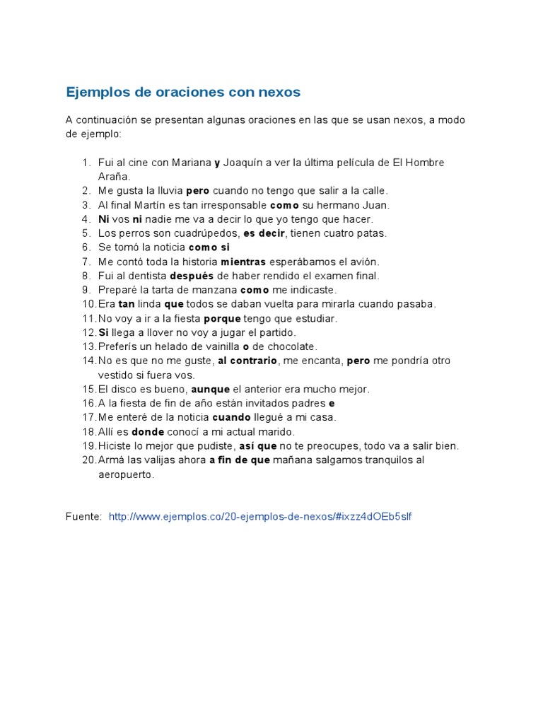 Ejemplos de Oraciones Con Nexos Ocio Deportes