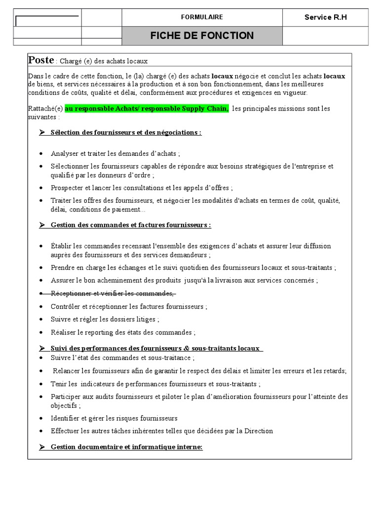 Fiche de PosteAchats  Copie  Management de la qualité  Informatique