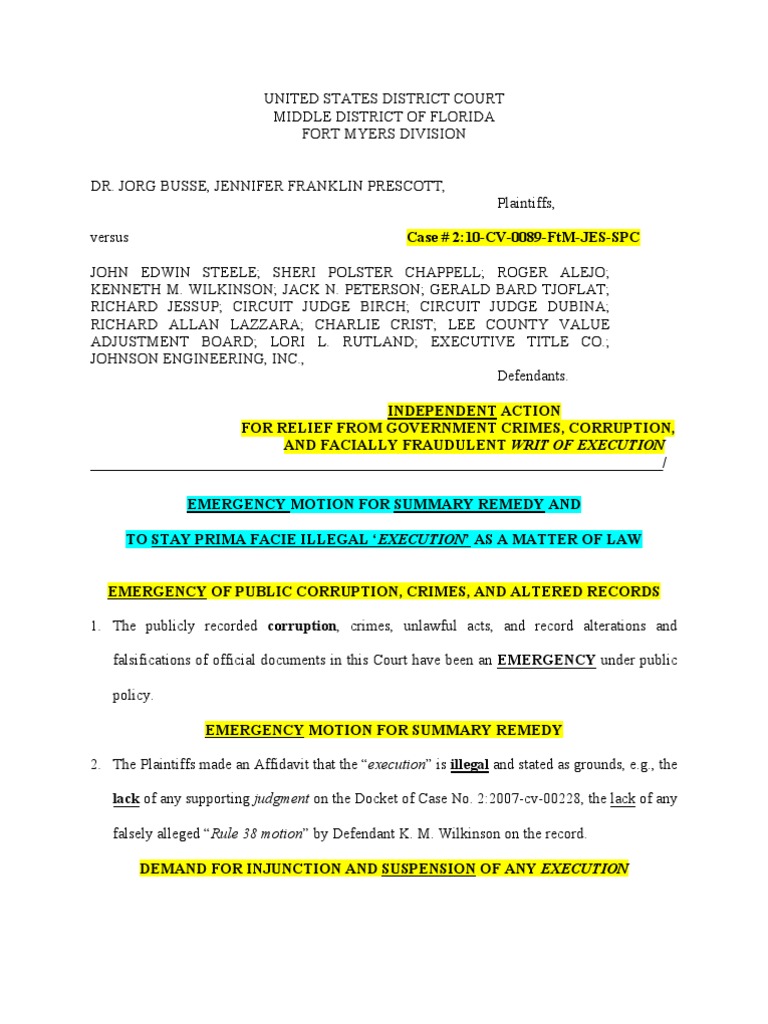 Emergency Motion For Summary Remedy | PDF | Fraud | Writ