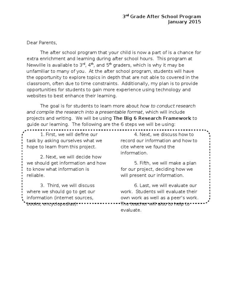 after school program letter to parents | Education Theory ...