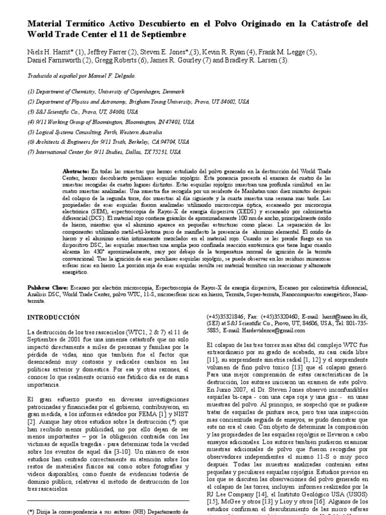 Active Thermitic Material Discovered in Dust From The 9/11 World Trade