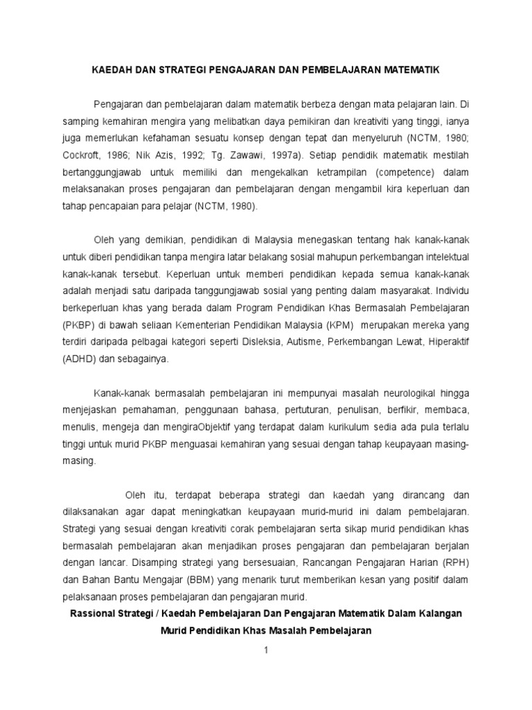 Kaedah Dan Strategi Pengajaran Dan Pembelajaran Matematik Pdf