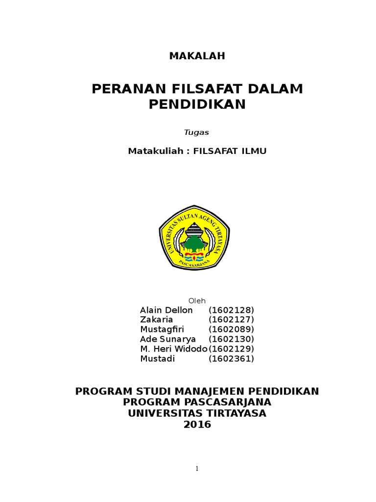 Cover Makalah Peranan Filsafat Dalam Pendidikan
