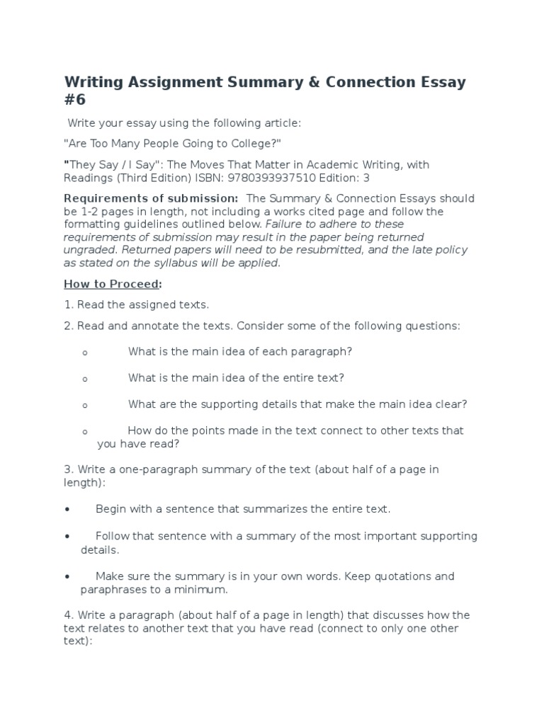 Summary & Connection Essay Guidelines | PDF | Essays | Paragraph