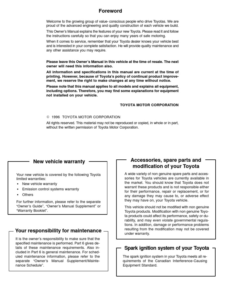 1996 Toyota Corolla Owners Manual PDF | PDF | Seat Belt | Trunk (Car)