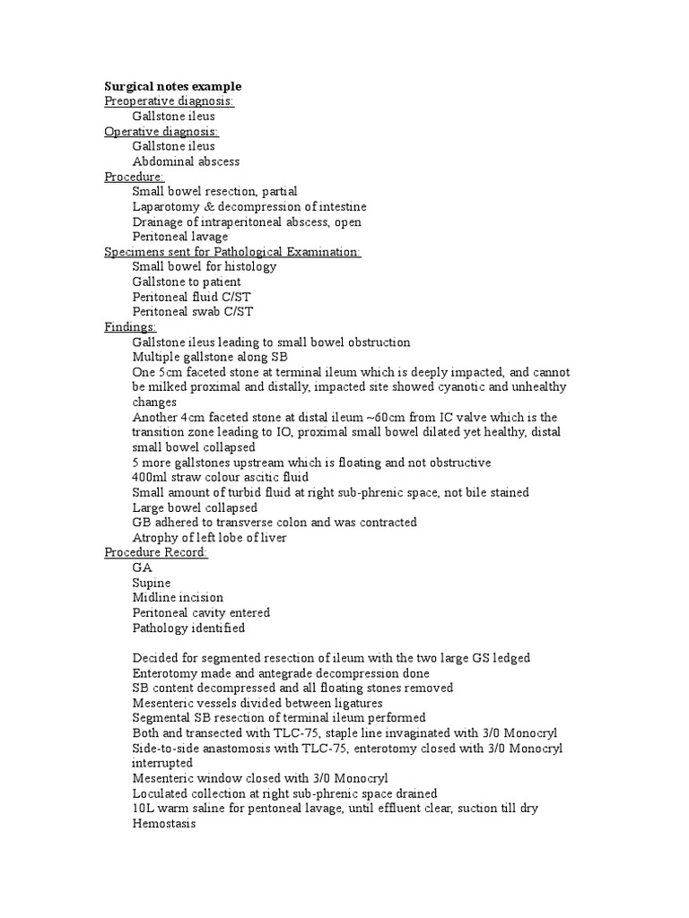 Surgical Notes Example