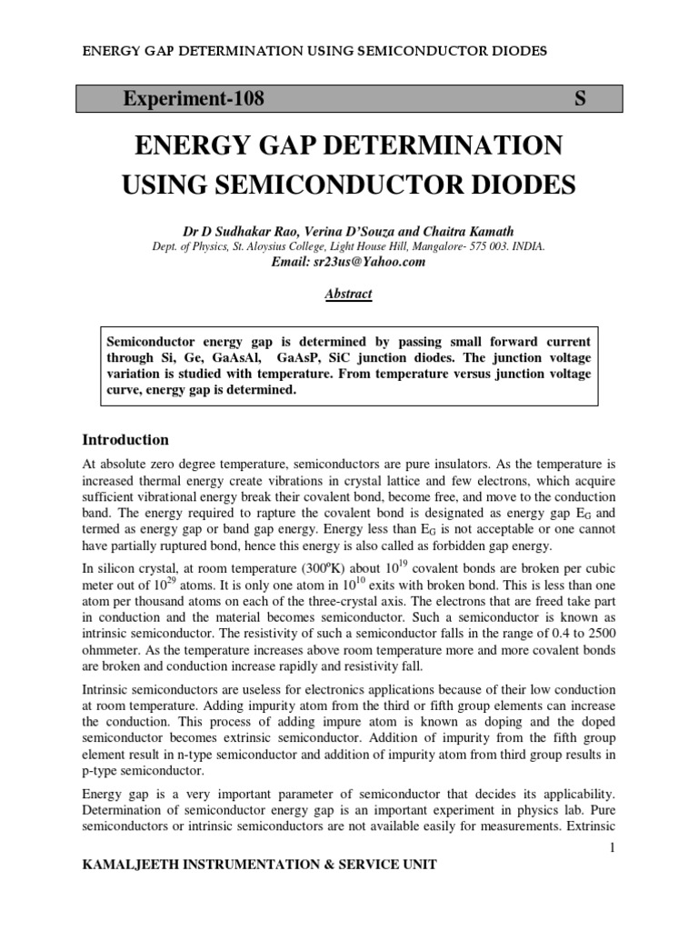 Energy Gap Determination in Diodes | PDF | Semiconductors | Diode