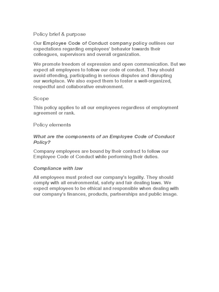 Policy Brief Code of Conduct | PDF | Employment | Applied Ethics