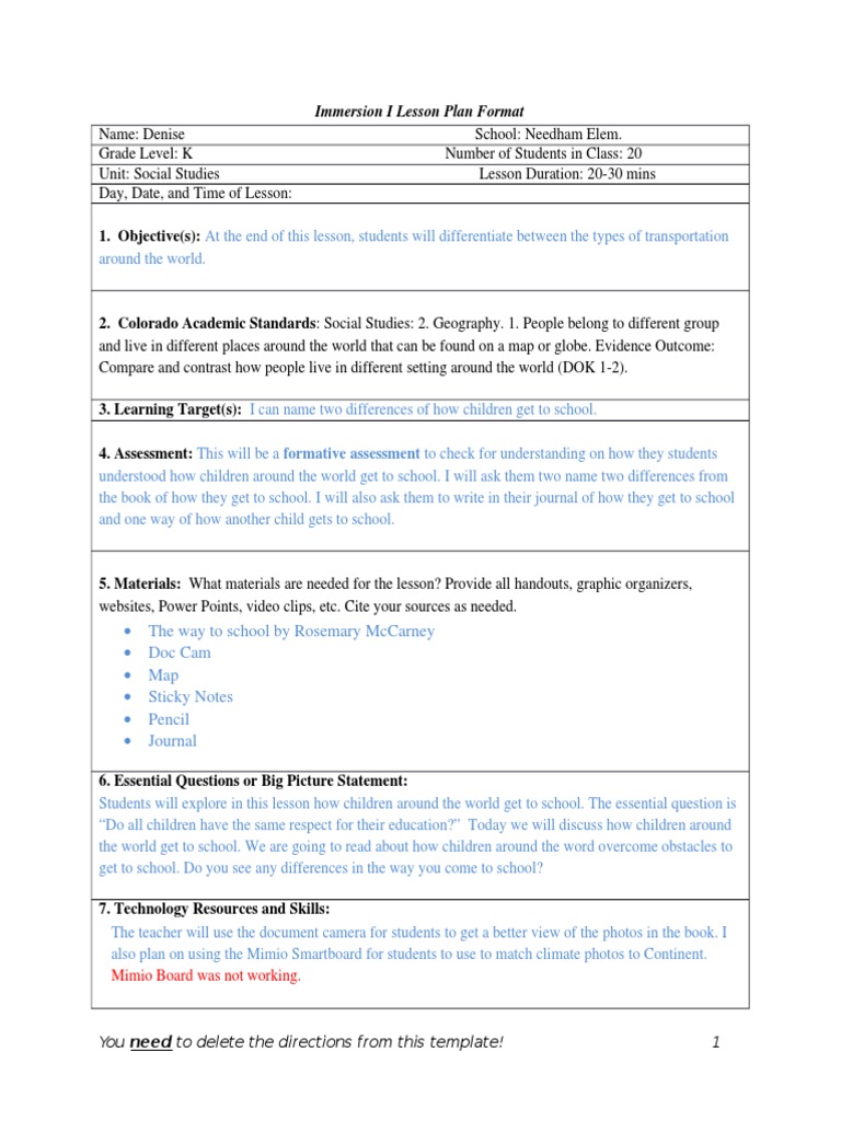 Im I Lesson Plan Template | PDF | Lesson Plan | Educational Assessment