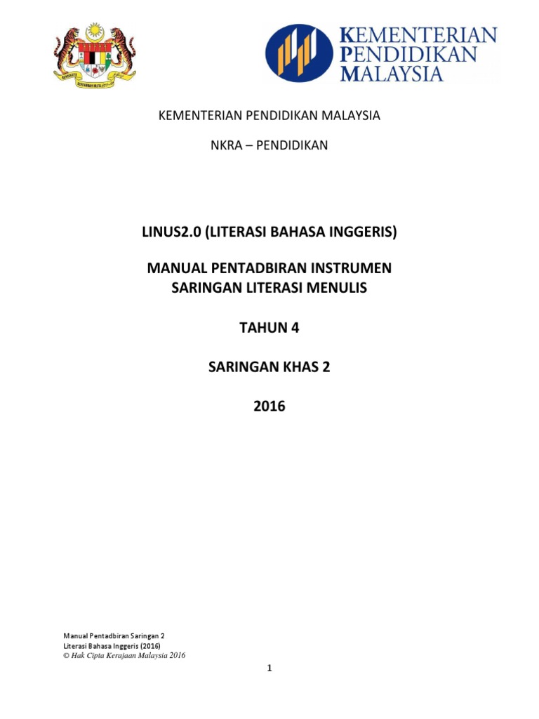 Manual Pentadbiran Saringan Menulis Tahun 4 Saringan 2