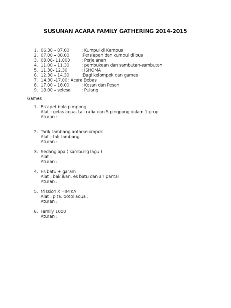 20+ Koleski Terbaru Contoh Susunan Acara Family Gathering