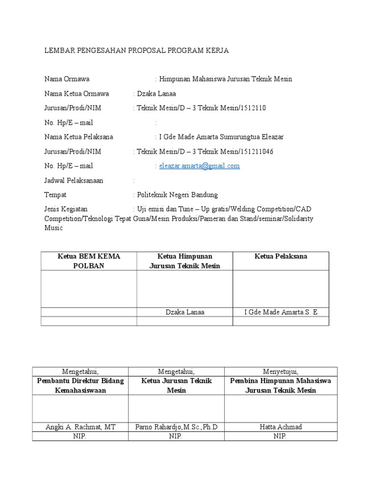 Lembar Pengesahan Proposal Mechafest | PDF