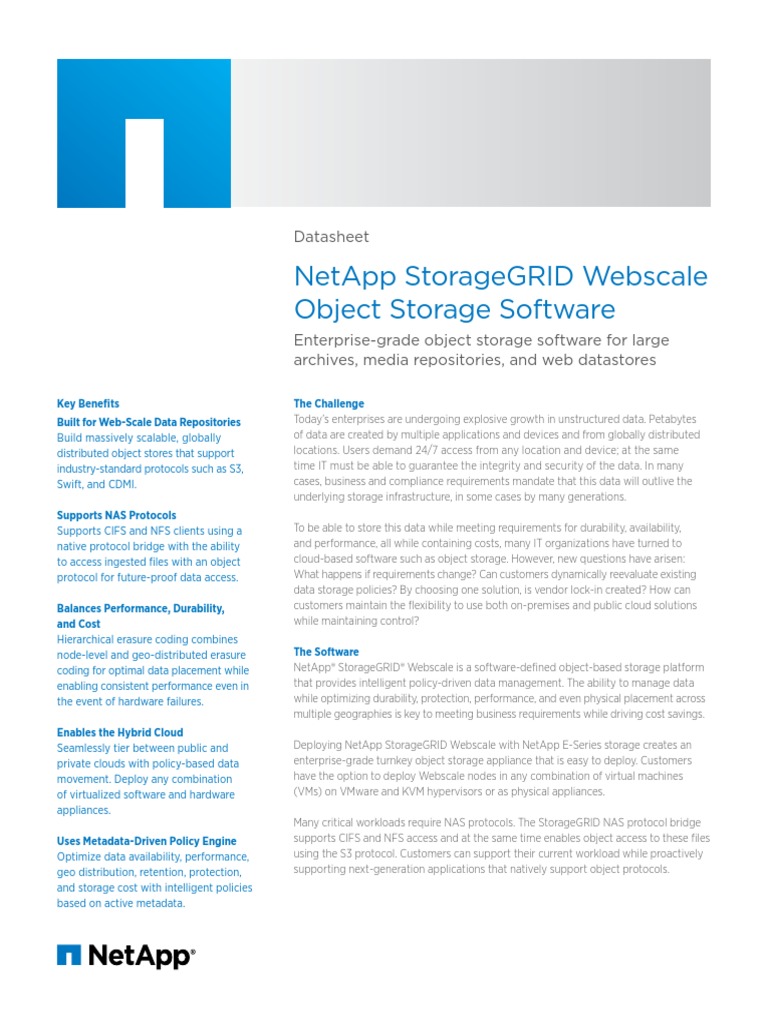 NetApp StorageGRID Webscale Software DS Scalability Cloud Computing