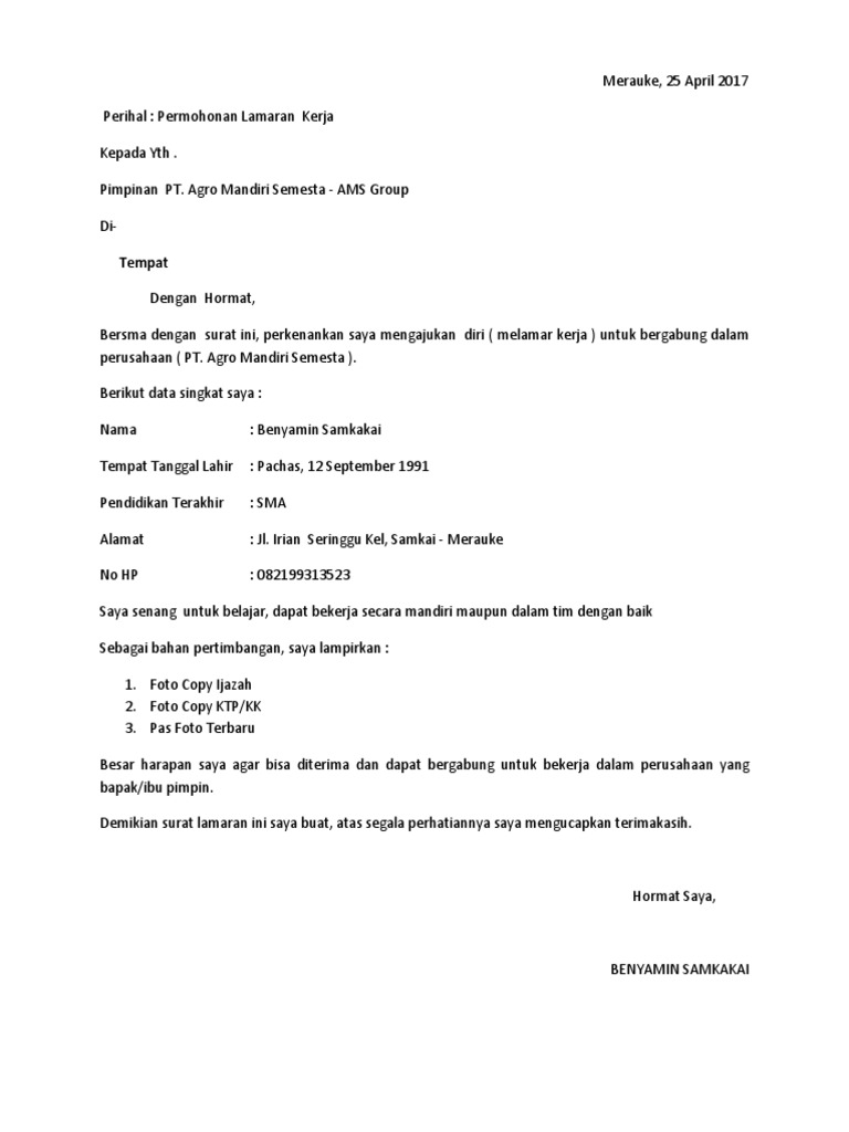 Download 63+ Contoh Surat Surat Lamaran Kerja Irian Terbaru Gratis