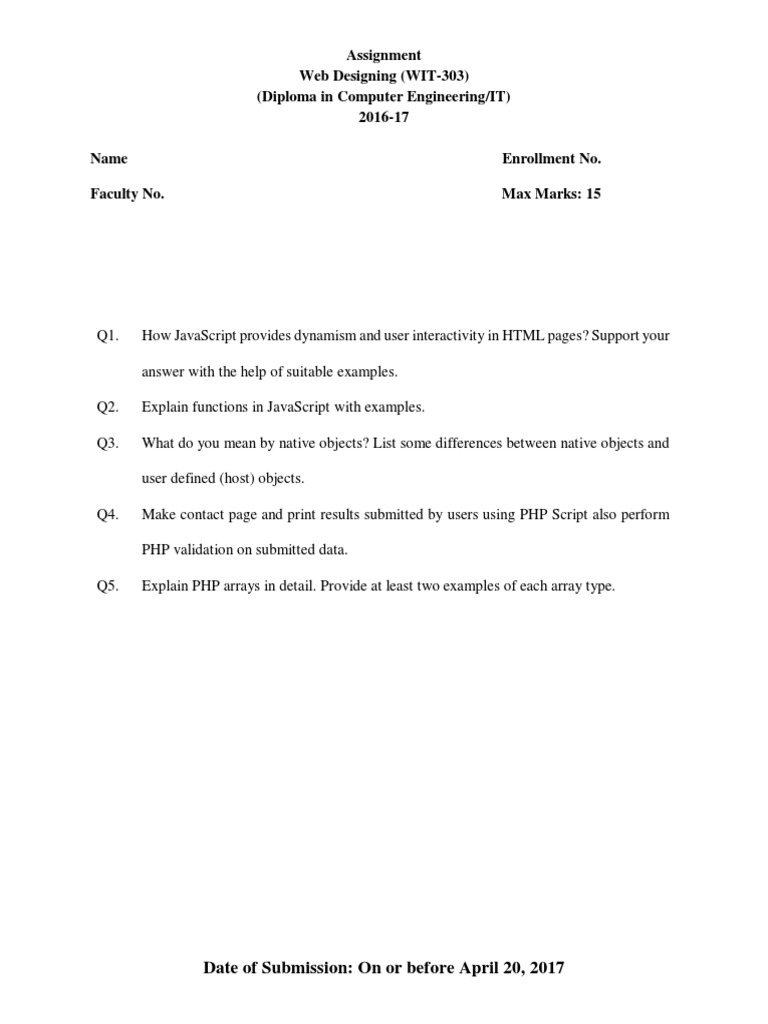 Web Design Assignment: JavaScript & PHP | PDF | Computers