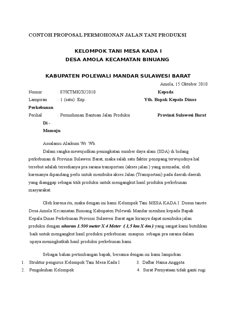 Contoh Proposal Permohonan Jalan Tani Produksi