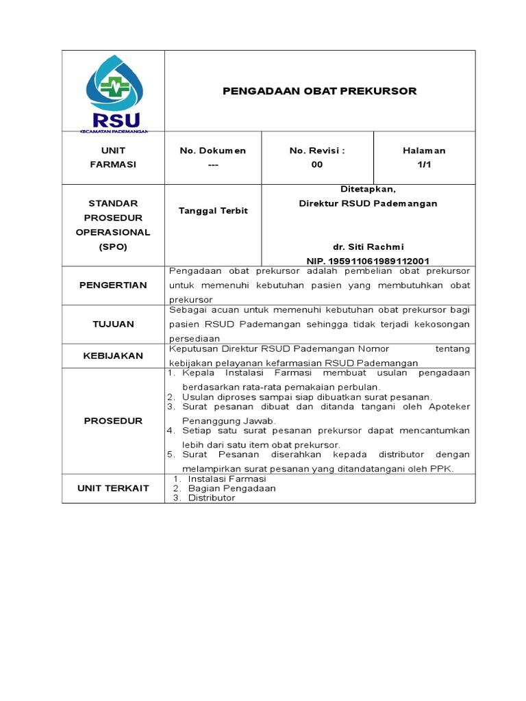 SOP Pengadaan Obat Prekursor RSUD | PDF