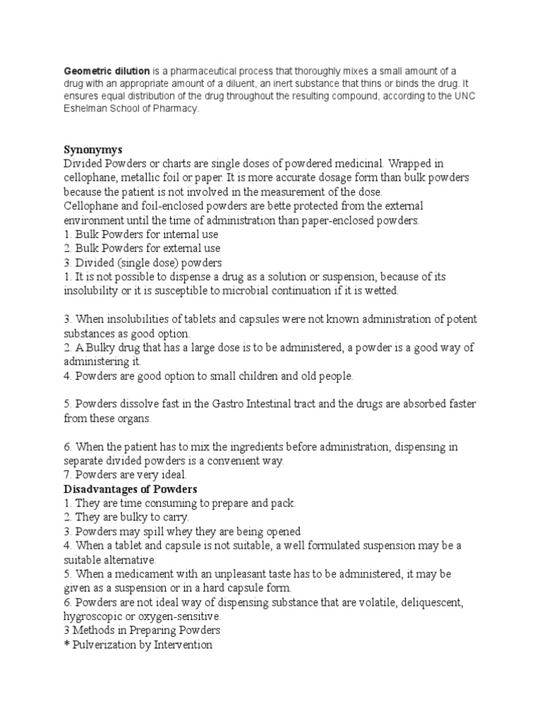 Geometric Dilution PDF Tablet (Pharmacy) Dose (Biochemistry)