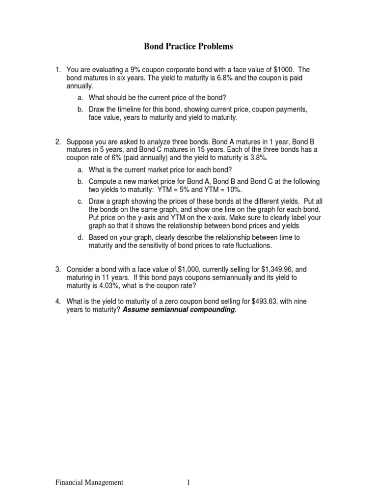 Bond Valuation Practice Problems | PDF | Business | Finance & Money ...