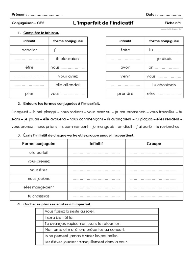 Exercice Imparfait Cm2 à Imprimer Imparfait | PDF | Conjugaison | Verbe