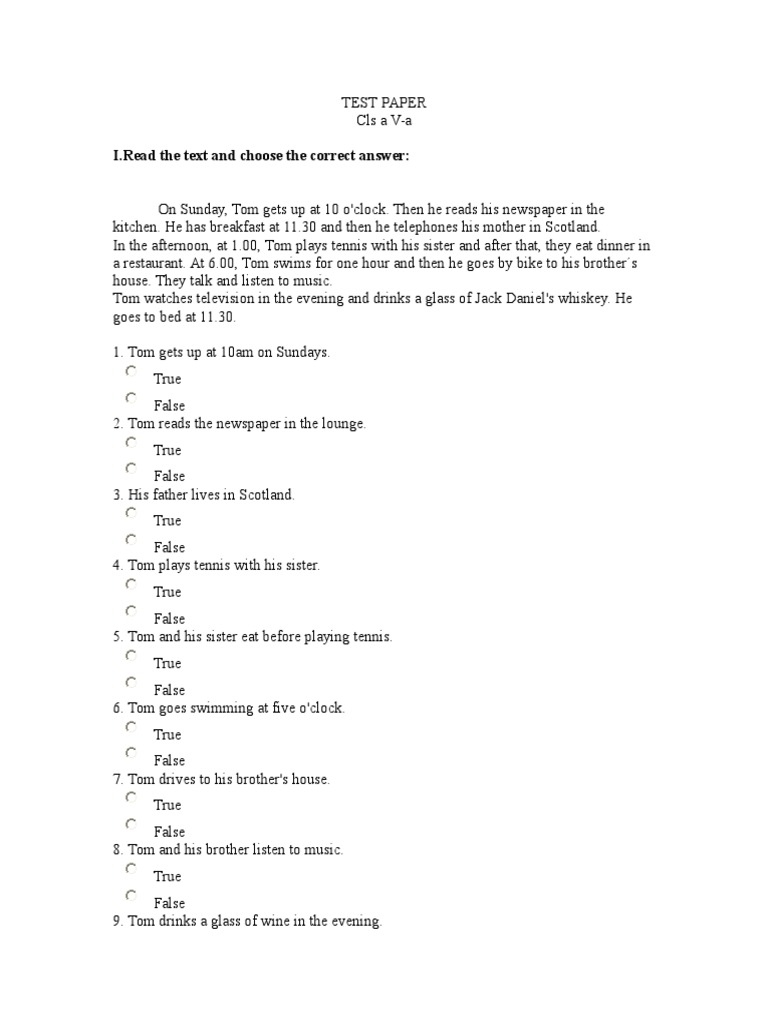 I.Read The Text and Choose The Correct Answer | PDF