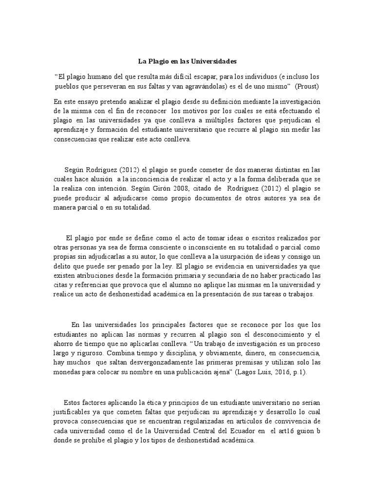 La Plagio en Las Universidades | PDF | Plagio | Deshonestidad academica