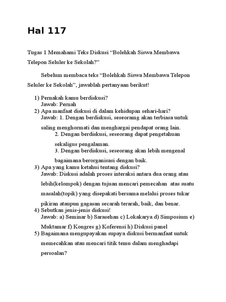 Struktur Teks Diskusi Bolehkah Siswa Membawa Telepon