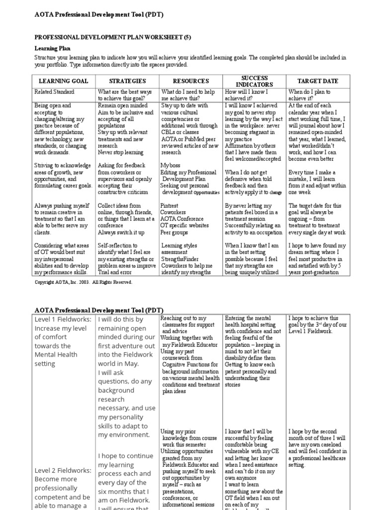 Portfolio Development Plan Template Example