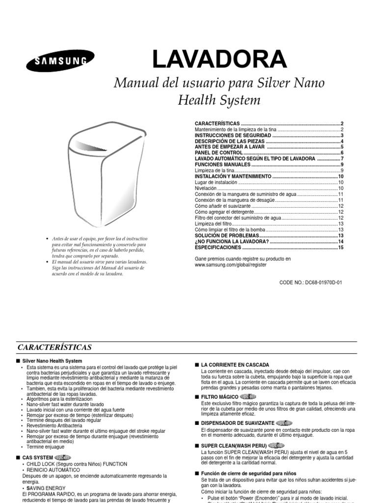 Manual Lavadora Samsung electronica modelo W Washing Machine Detergent
